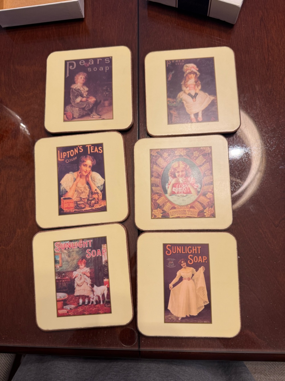 Set of 6 pimpernel coasters cork vintage pears sunlight Lipton